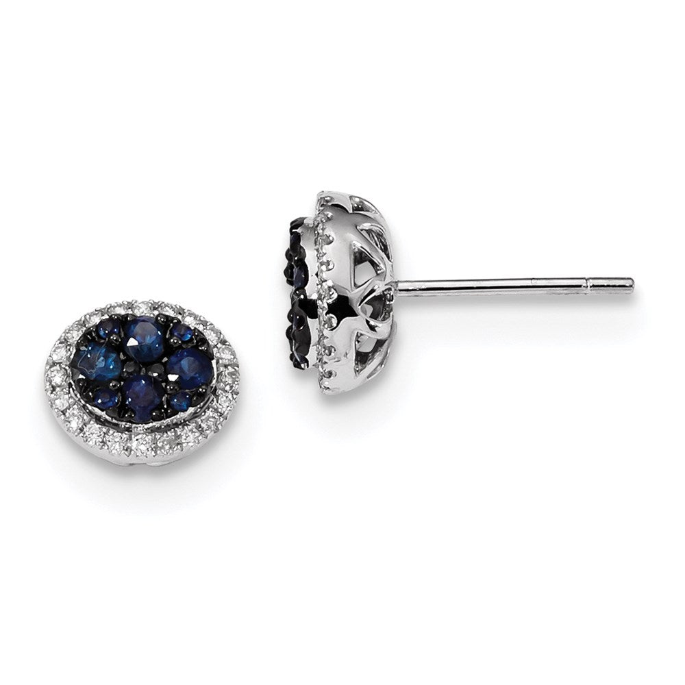 14K Weißgold Echt Diamant und Blau Saphir Ohrstecker