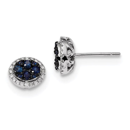 14K Weißgold Echt Diamant und Blau Saphir Ohrstecker