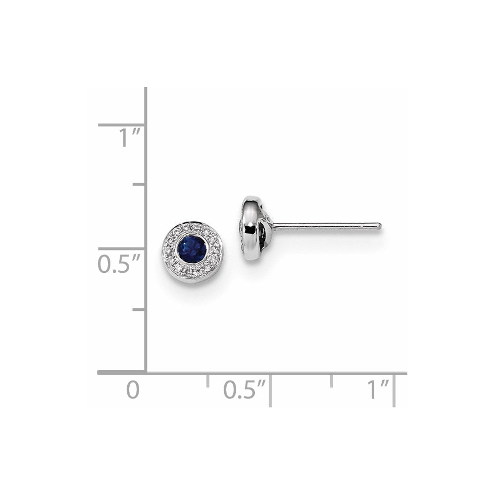 14K Weißgold Echt Diamant und Blau Saphir Ohrstecker