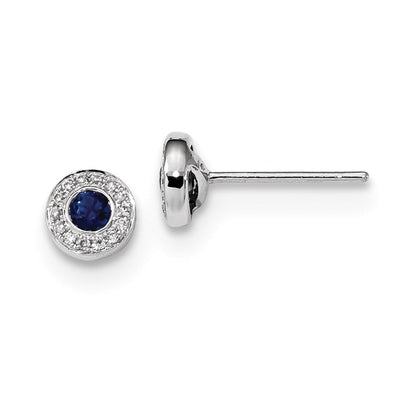 14K Weißgold Echt Diamant und Blau Saphir Ohrstecker
