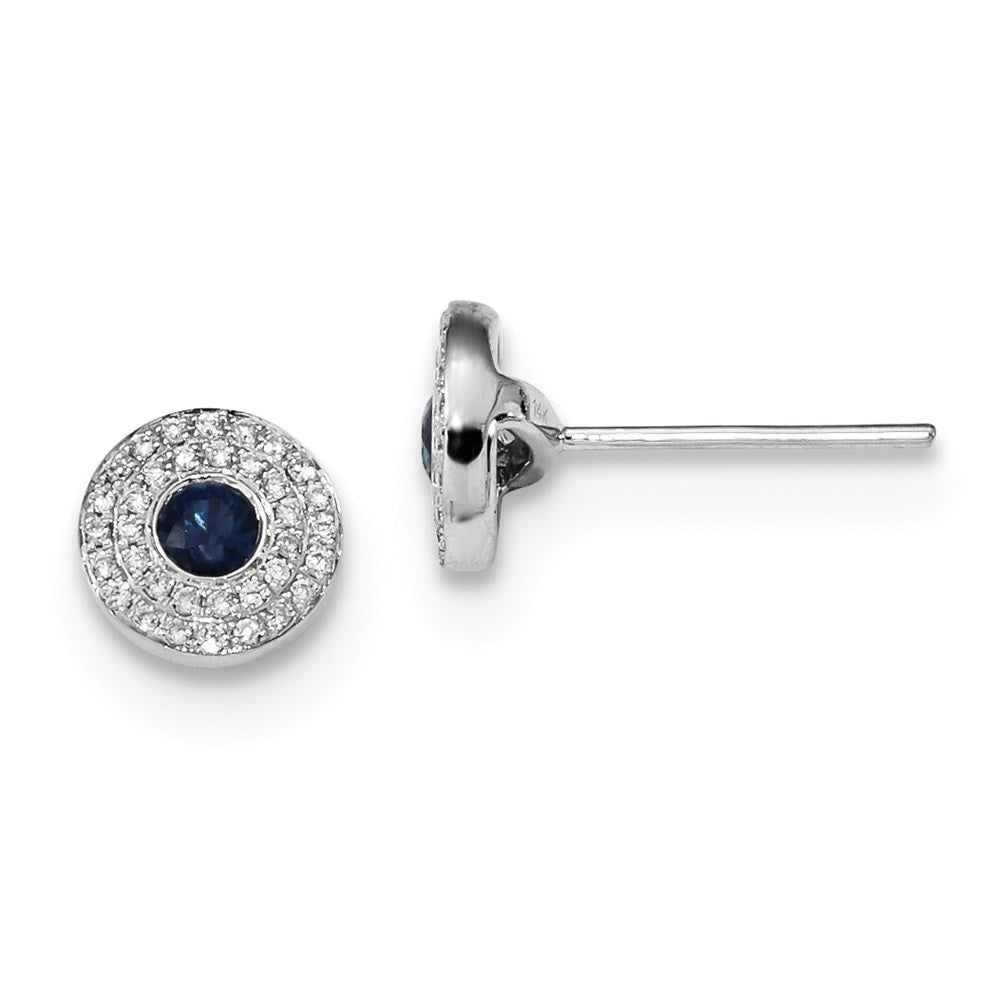 14K Weißgold Echt Diamant und Blau Saphir Ohrstecker
