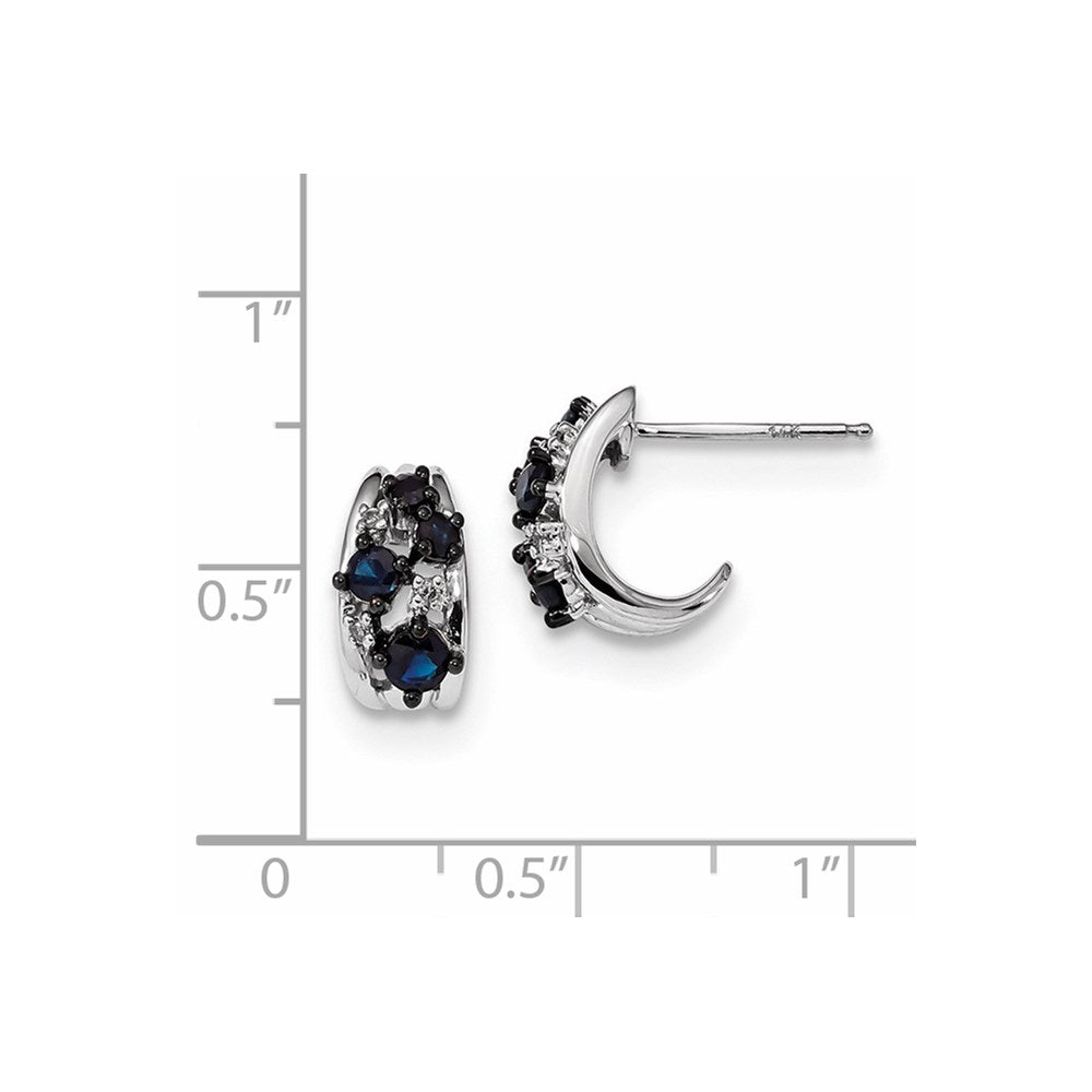 14K Weißgold Echt Diamant und Saphir Poliert Stecker Creolen