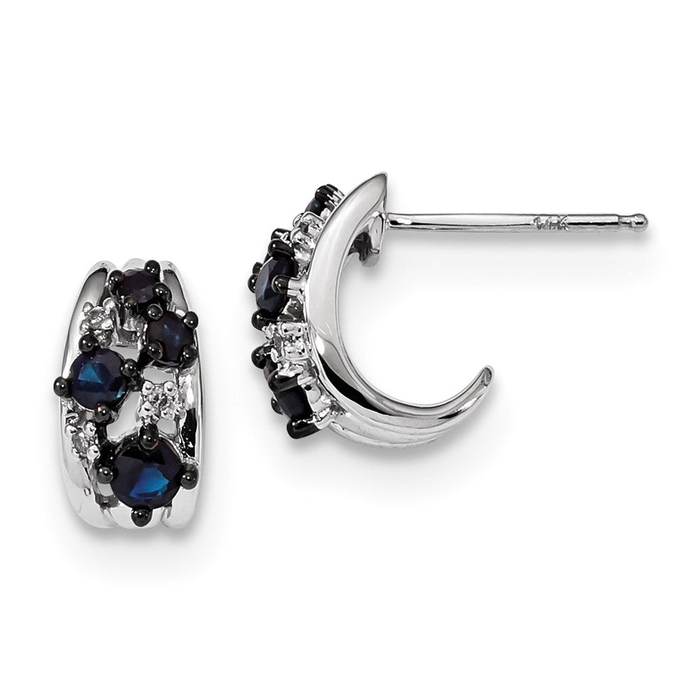 14K Weißgold Echt Diamant und Saphir Poliert Stecker Creolen