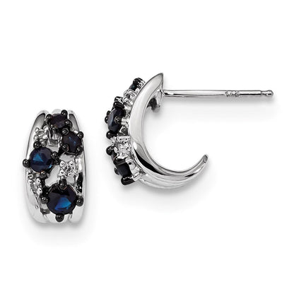 14K Weißgold Echt Diamant und Saphir Poliert Stecker Creolen