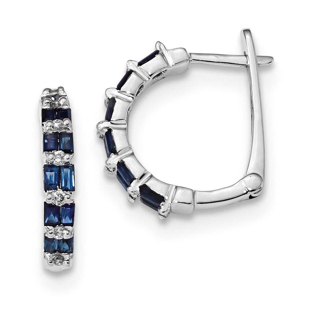 14K Weißgold Echt Diamant Saphir Klappbar Creolen