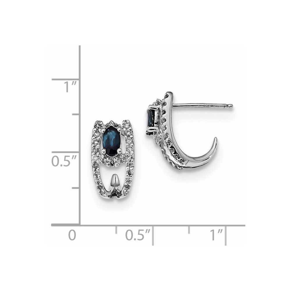 14K Weißgold Echt Diamant und Saphir Poliert J Creolen