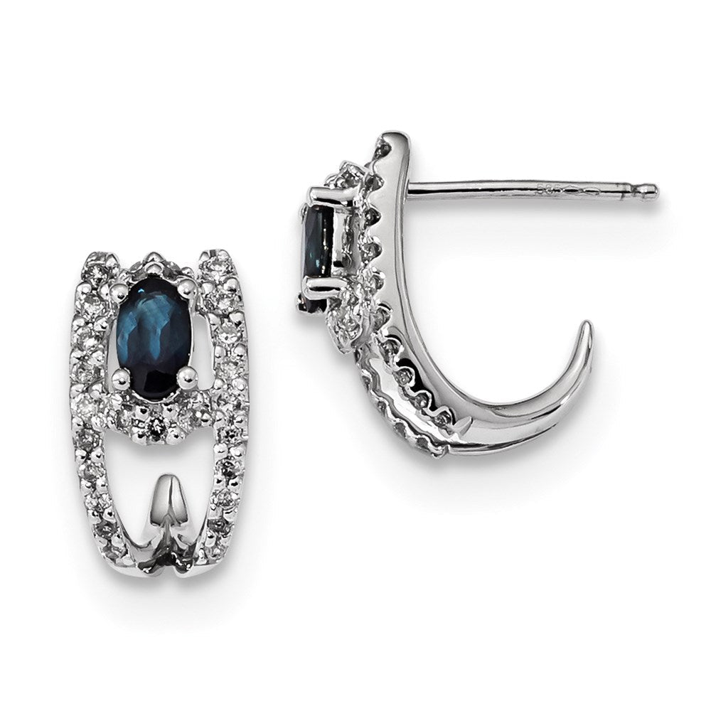 14K Weißgold Echt Diamant und Saphir Poliert J Creolen