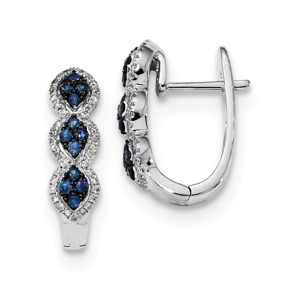 14K Weißgold Echt Diamant und Blau Saphir Ohrringe