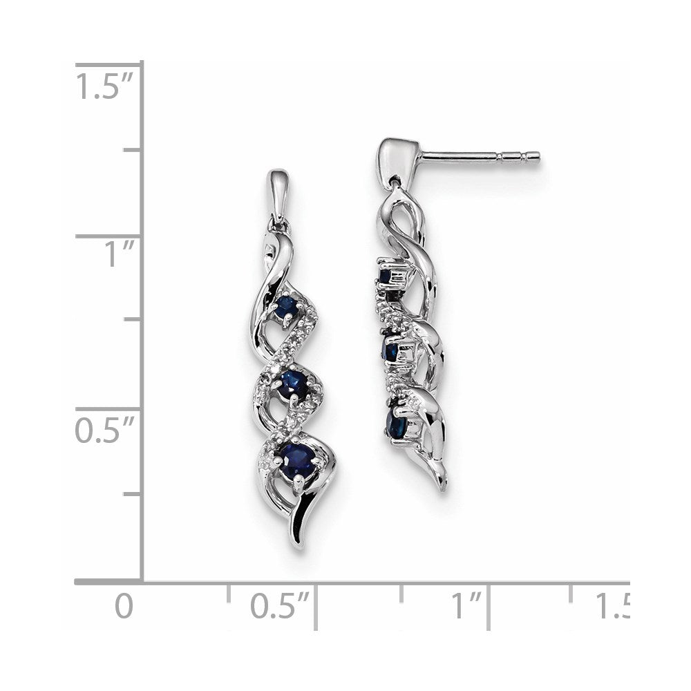 14K Weißgold Echt Diamant und Blau Saphir Stecker Ohrhänger