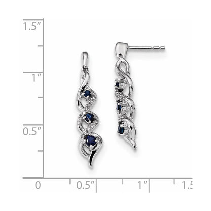 14K Weißgold Echt Diamant und Blau Saphir Stecker Ohrhänger