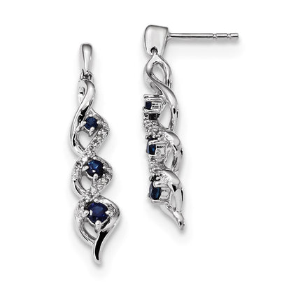 14K Weißgold Echt Diamant und Blau Saphir Stecker Ohrhänger
