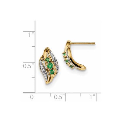 14K Gelbgold mit Smaragd & Echt Diamant Poliert Ohrstecker
