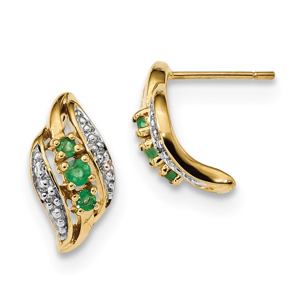 14K Gelbgold mit Smaragd & Echt Diamant Poliert Ohrstecker