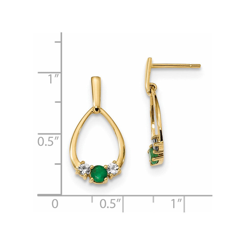 14K Gelbgold mit Smaragd und Weiß Saphir Stecker Ohrhänger