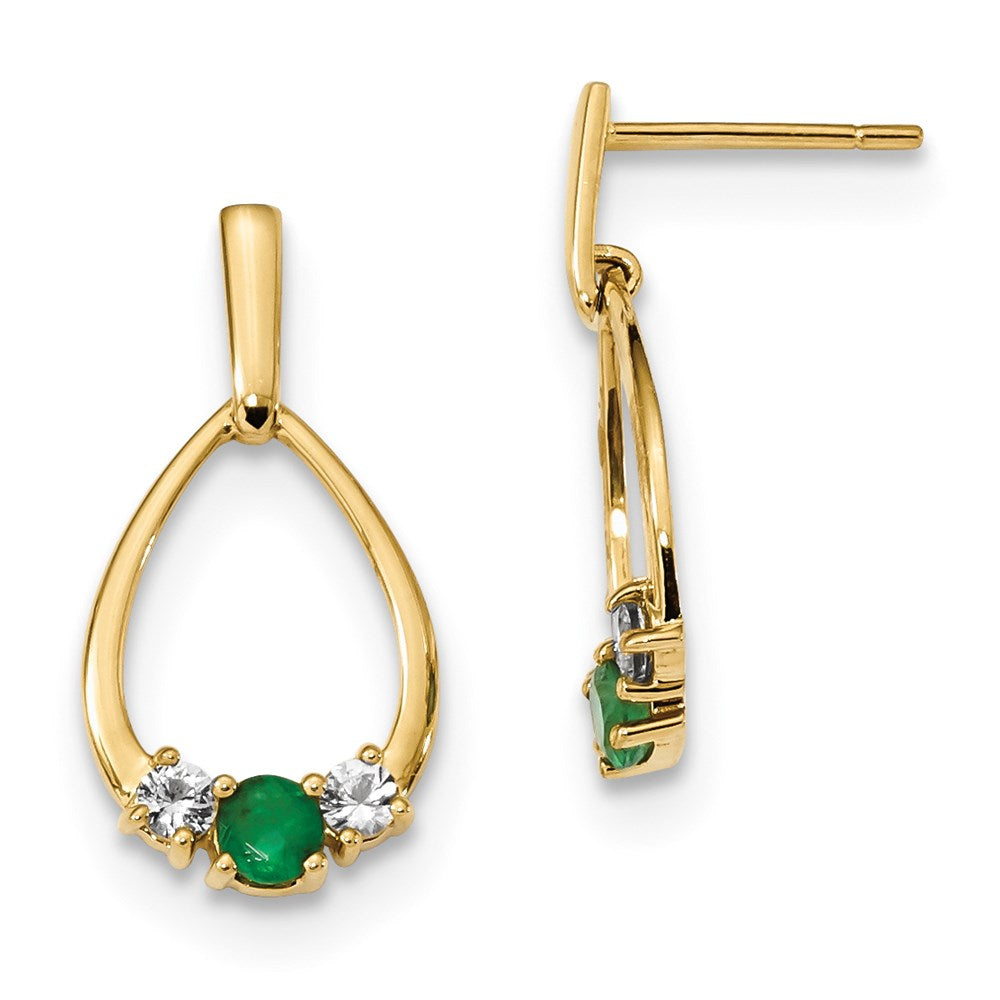 14K Gelbgold mit Smaragd und Weiß Saphir Stecker Ohrhänger