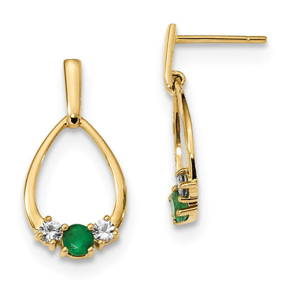 14K Gelbgold mit Smaragd und Weiß Saphir Stecker Ohrhänger