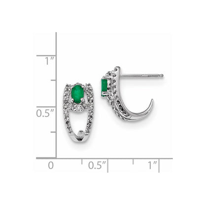 14K Weißgold Echt Diamant und Smaragd Poliert J Creolen