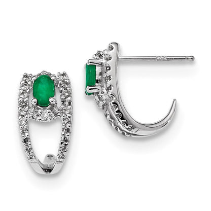14K Weißgold Echt Diamant und Smaragd Poliert J Creolen
