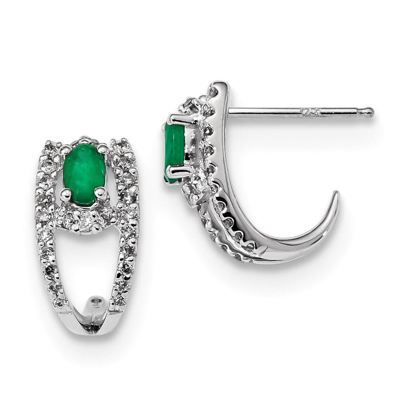 14K Weißgold Echt Diamant und Smaragd Poliert J Creolen