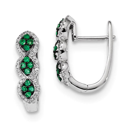 14K Weißgold Echt Diamant und Smaragd Ohrringe