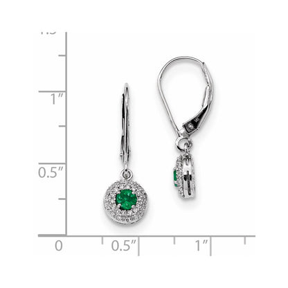 14K Weißgold Echt Diamant Heiligenschein Smaragd Brisur Ohrhänger