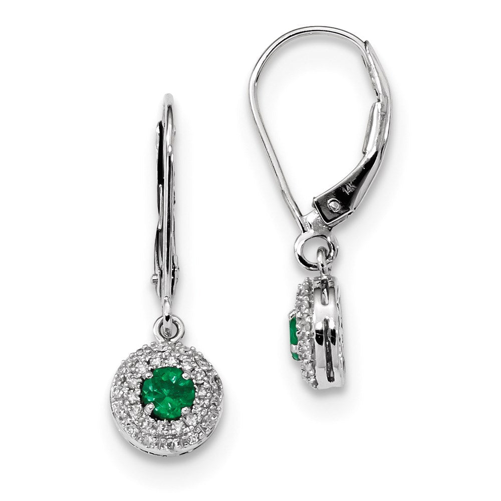 14K Weißgold Echt Diamant Heiligenschein Smaragd Brisur Ohrhänger