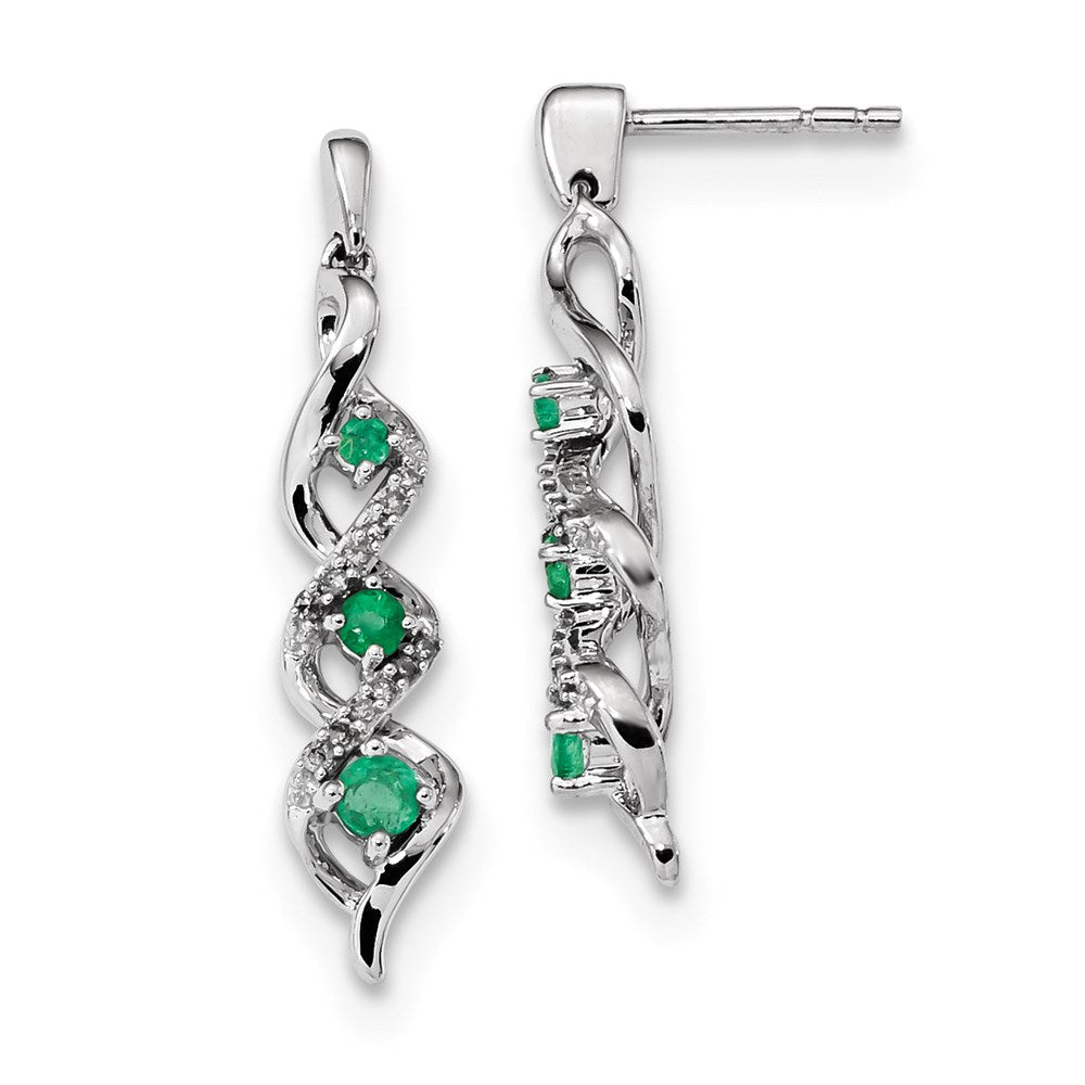 14K Weißgold Echt Diamant und Smaragd Stecker Ohrhänger