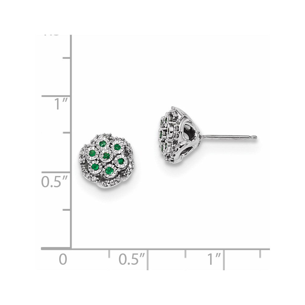 14K Weißgold Echt Diamant & Smaragd Ohrstecker