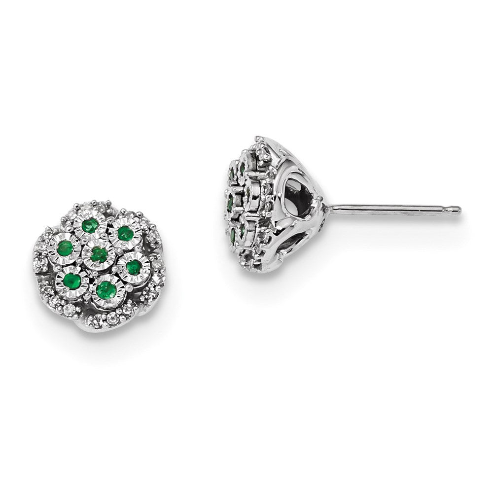 14K Weißgold Echt Diamant & Smaragd Ohrstecker