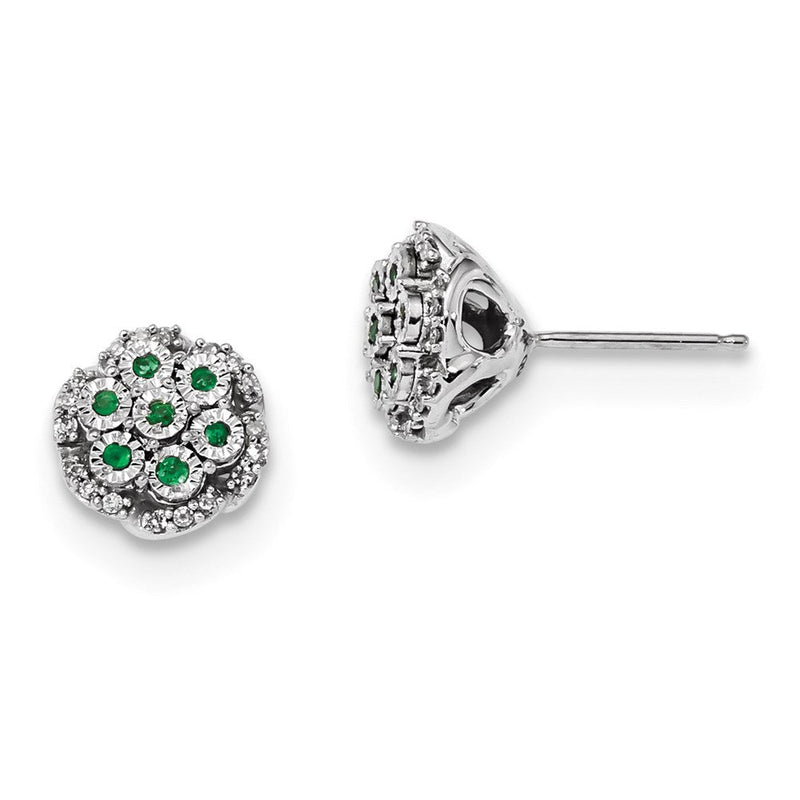 14K Weißgold Echt Diamant & Smaragd Ohrstecker