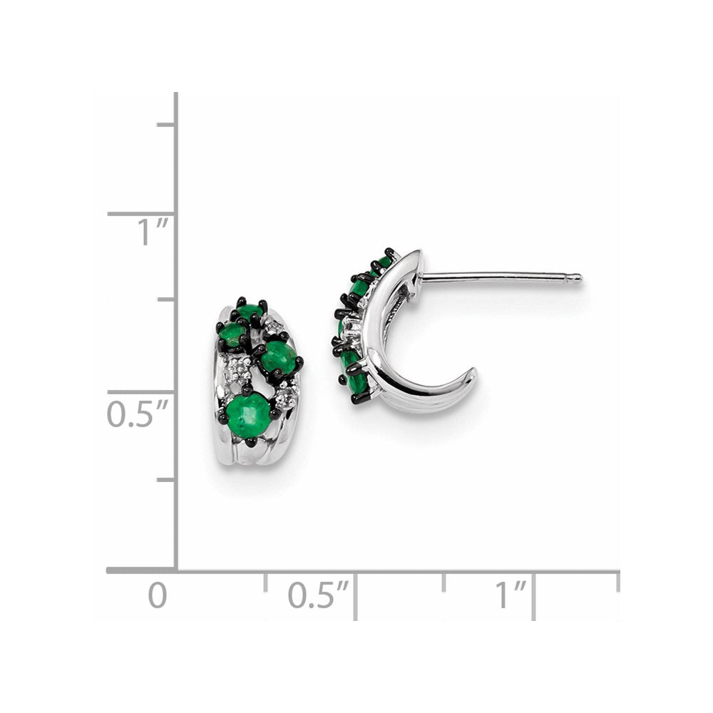 14K Weißgold Echt Diamant und Smaragd Poliert Stecker Creolen