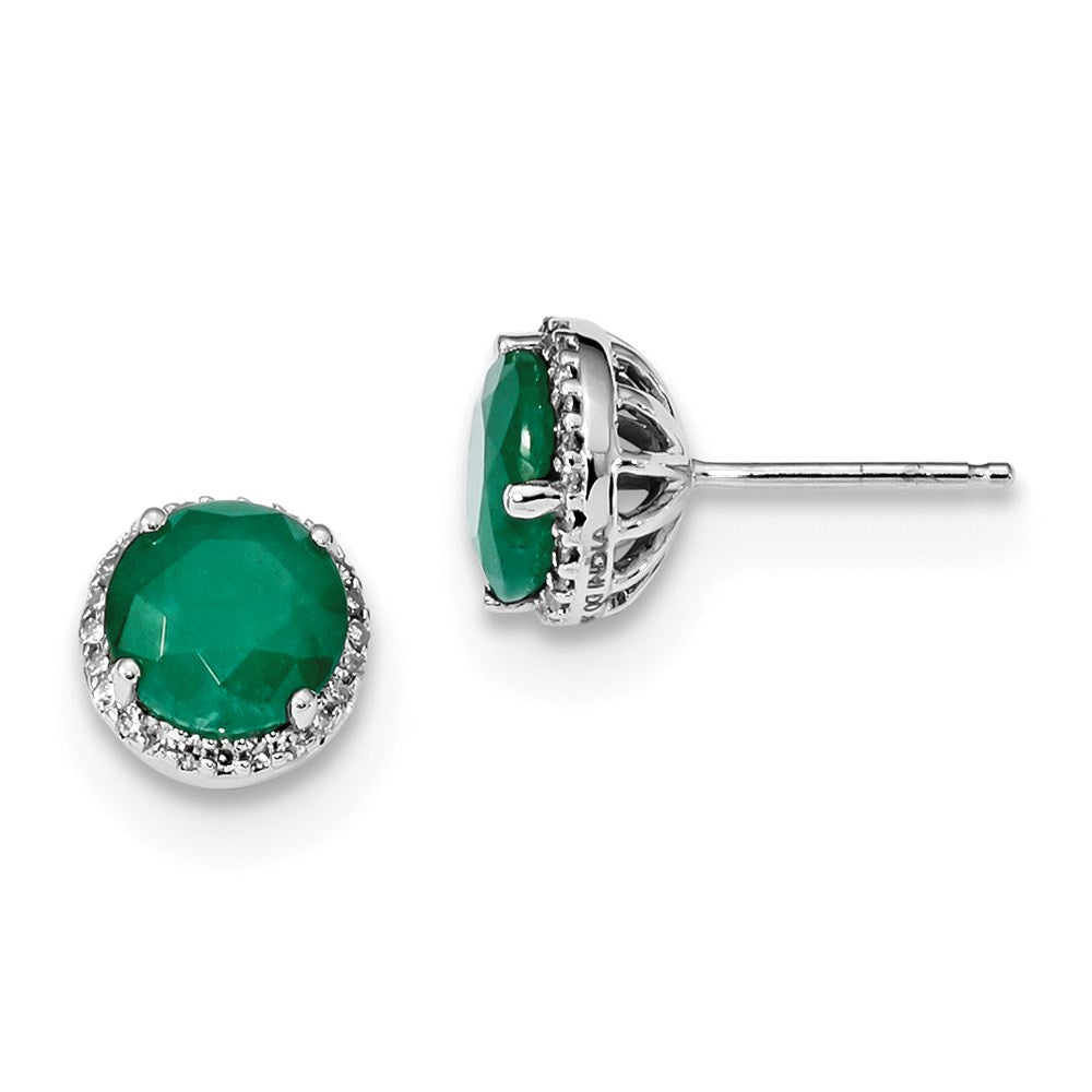 14K Weißgold Echt Diamant & Smaragd Ohrstecker
