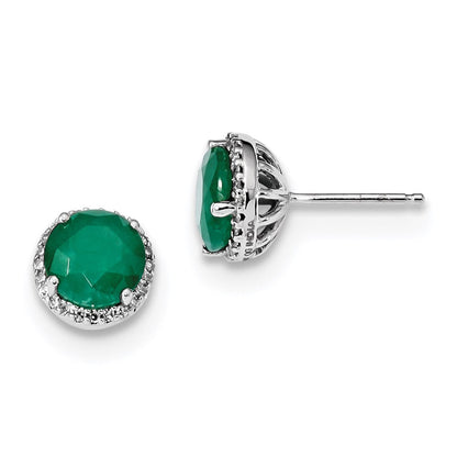 14K Weißgold Echt Diamant & Smaragd Ohrstecker