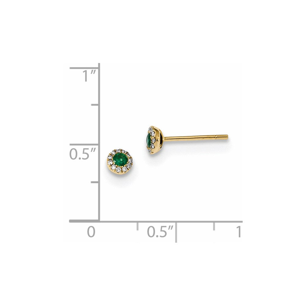 14K Gelbgold Echt Diamant und Smaragd Ohrstecker