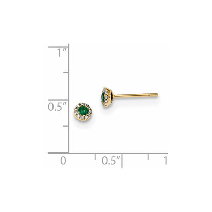 14K Gelbgold Echt Diamant und Smaragd Ohrstecker