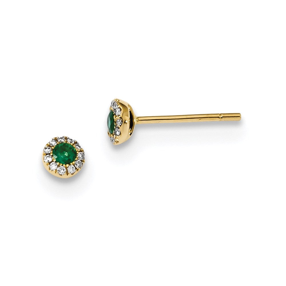 14K Gelbgold Echt Diamant und Smaragd Ohrstecker
