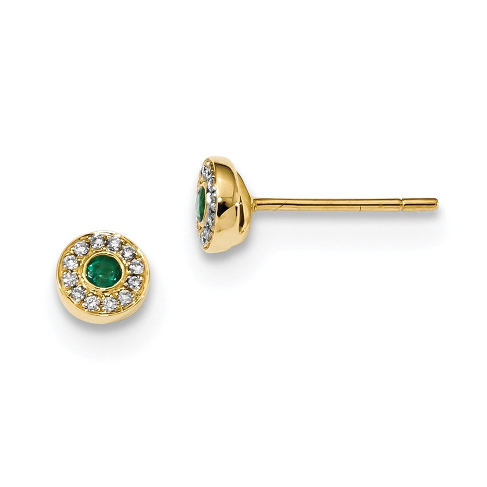 14K Gelbgold Echt Diamant und Smaragd Ohrstecker