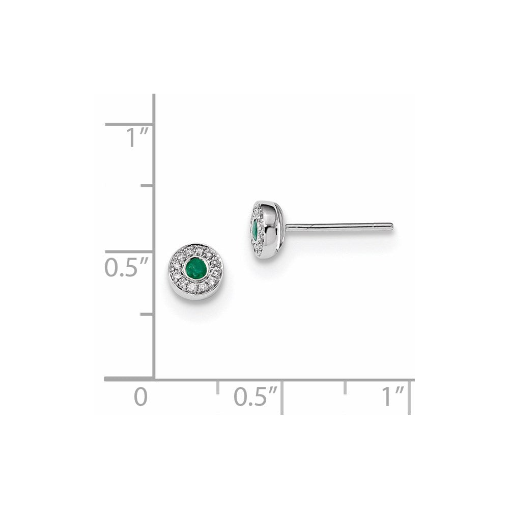 14K Weißgold Echt Diamant und Smaragd Ohrstecker