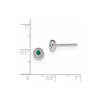 14K Weißgold Echt Diamant und Smaragd Ohrstecker