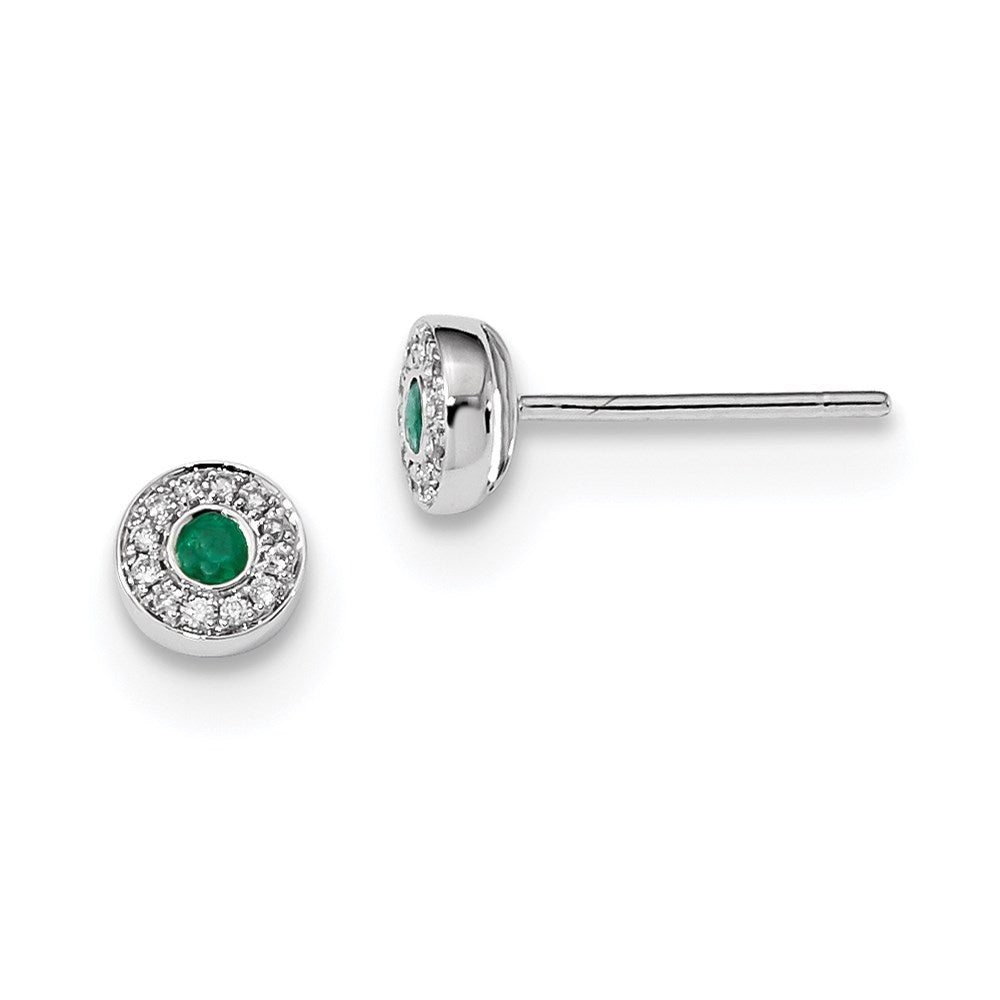 14K Weißgold Echt Diamant und Smaragd Ohrstecker