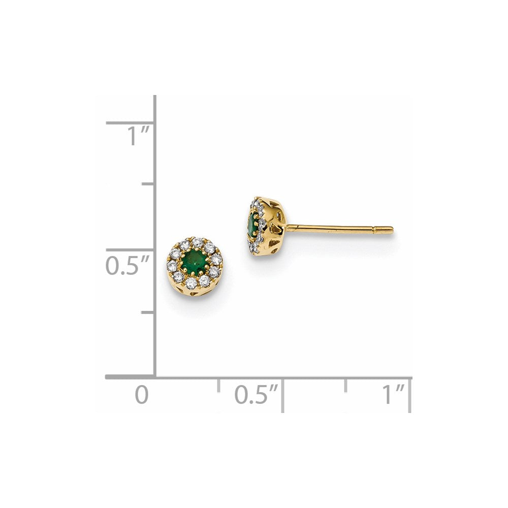 14K Gelbgold Echt Diamant und Smaragd Ohrstecker