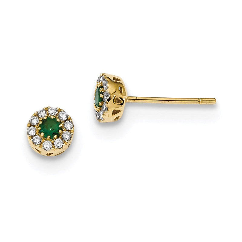 14K Gelbgold Echt Diamant und Smaragd Ohrstecker
