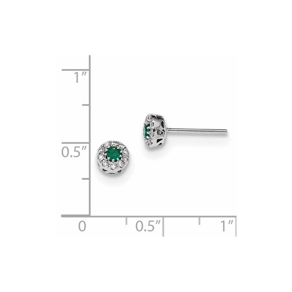 14K Weißgold Echt Diamant und Smaragd Ohrstecker