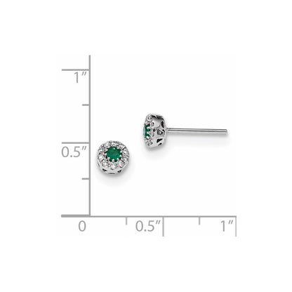14K Weißgold Echt Diamant und Smaragd Ohrstecker