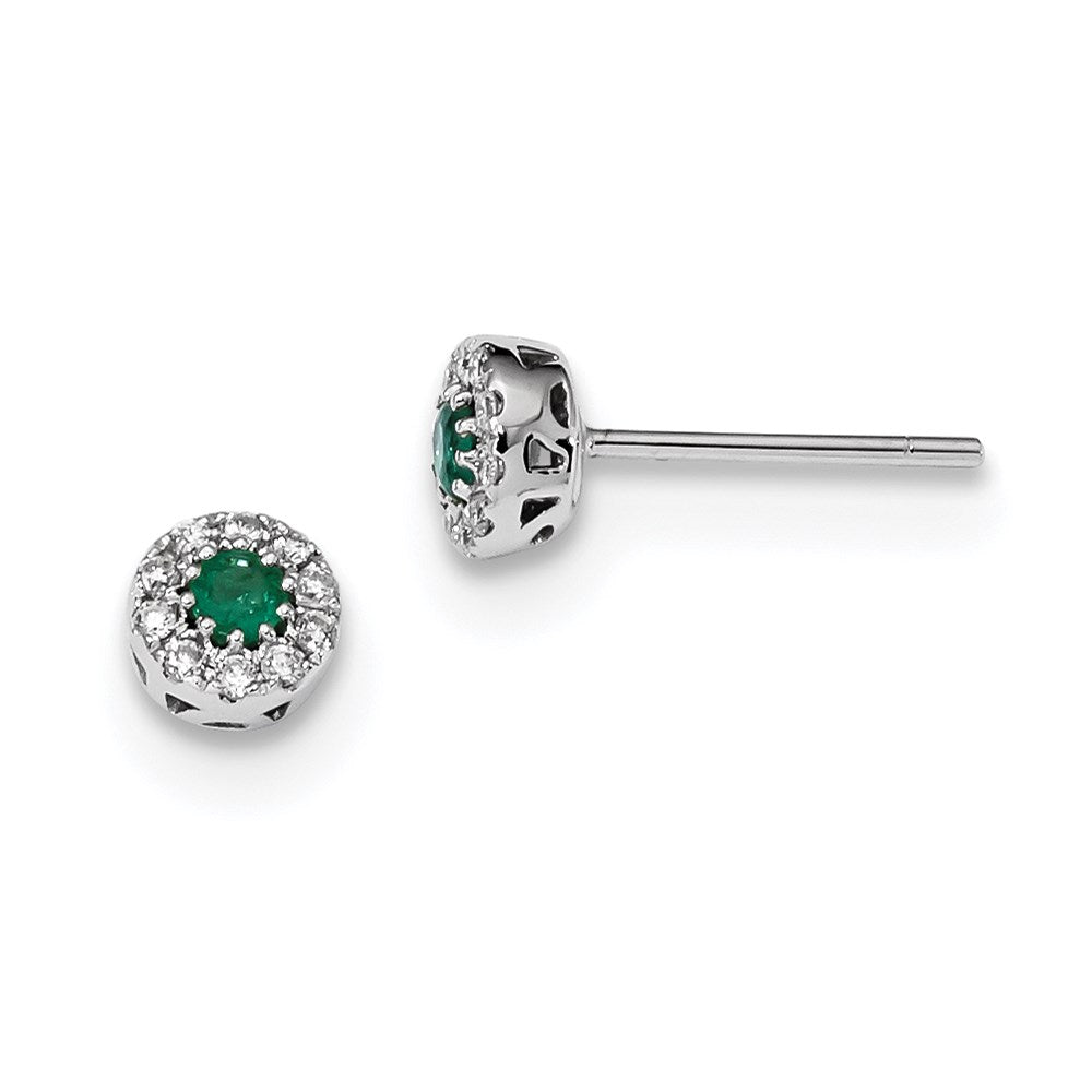 14K Weißgold Echt Diamant und Smaragd Ohrstecker
