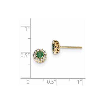 14K Gelbgold Echt Diamant und Smaragd Ohrstecker