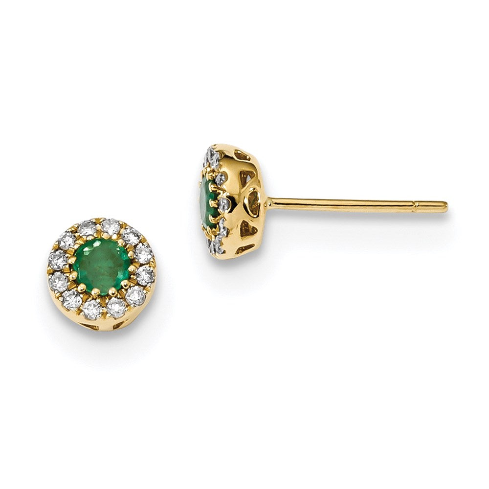 14K Gelbgold Echt Diamant und Smaragd Ohrstecker