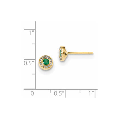 14K Gelbgold Echt Diamant und Smaragd Ohrstecker