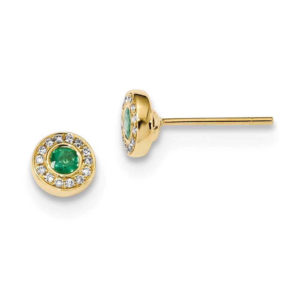 14K Gelbgold Echt Diamant und Smaragd Ohrstecker