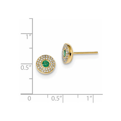 14K Gelbgold Echt Diamant und Smaragd Ohrstecker